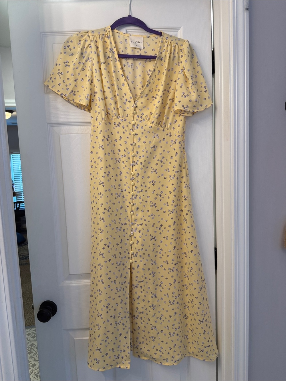 Easy Clothes Yellow Floral Midi Dress with Button Front